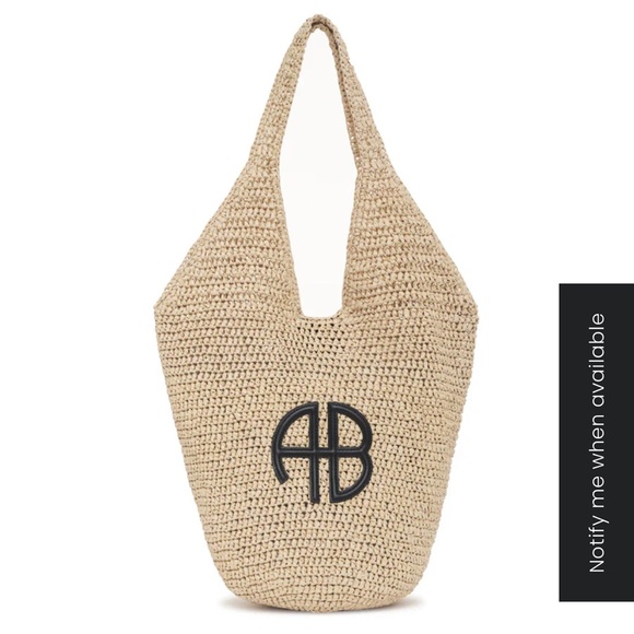 New Anine Bing Natural Crochet Small Leah Hobo with Black Monogram - Picture 2 of 10